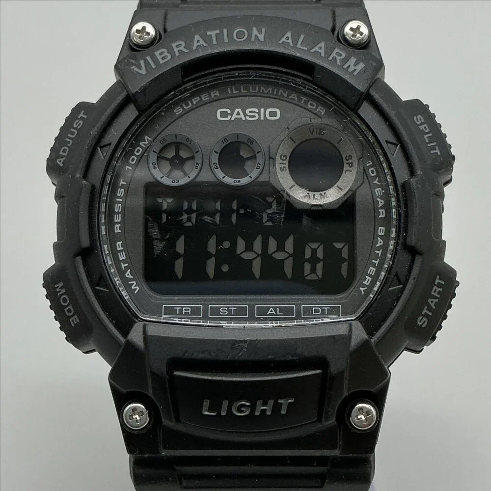 Casio W-736H Mens Watch 44mm Digital Black Vibration Alarm Day Date Illuminator